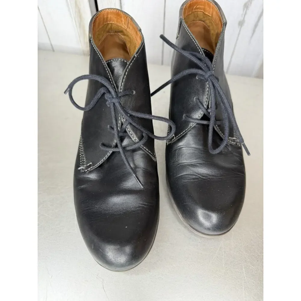Pikolinos Womens Booties Black Leather Ankle Boots Victorian Tie Size 38